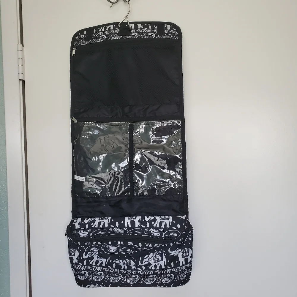 Elephant Paisley Design Black & White Travel Cosmetic Accessories Hang Bag New